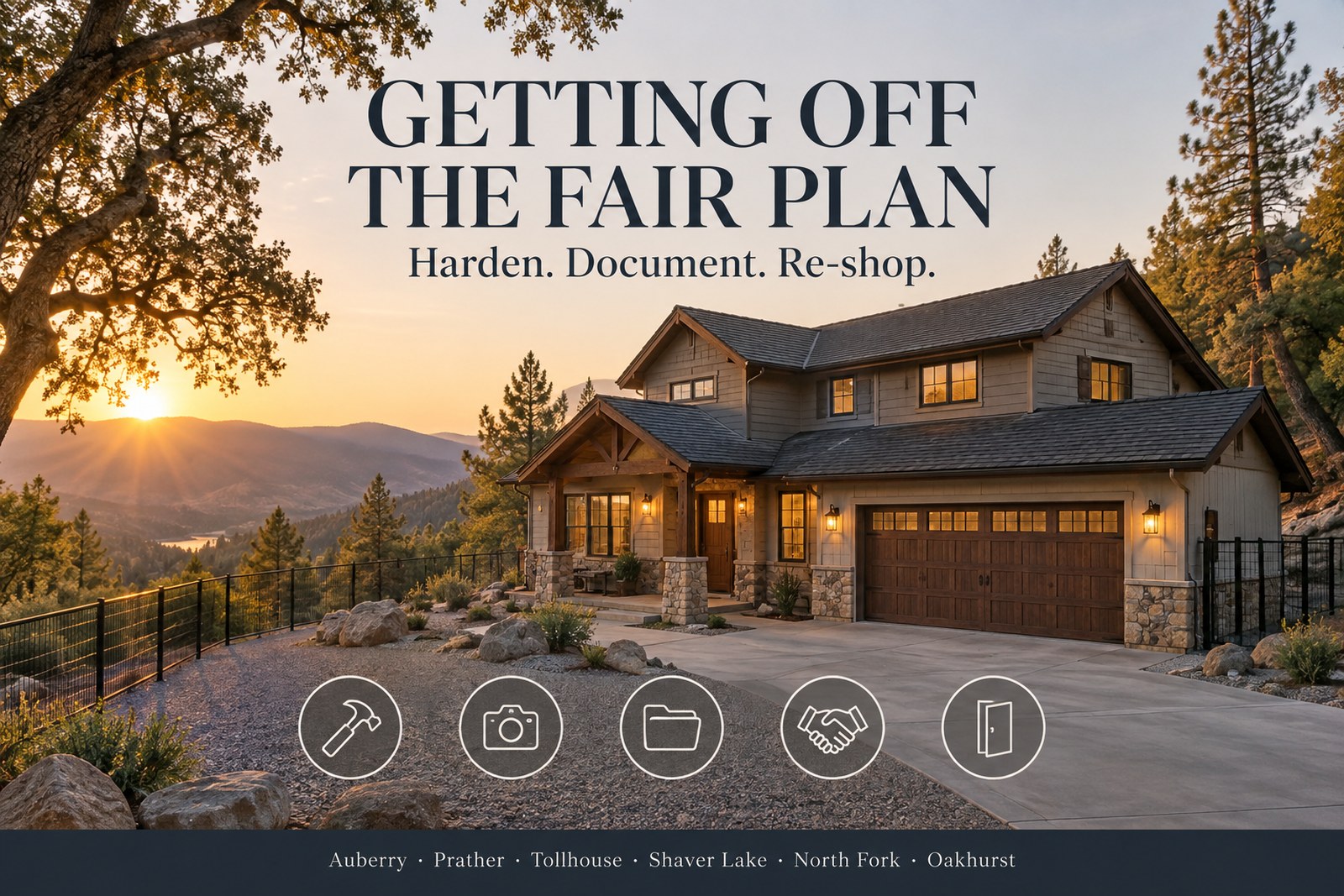 Magazine-style cover image: foothill home with hardened roof and documentation file